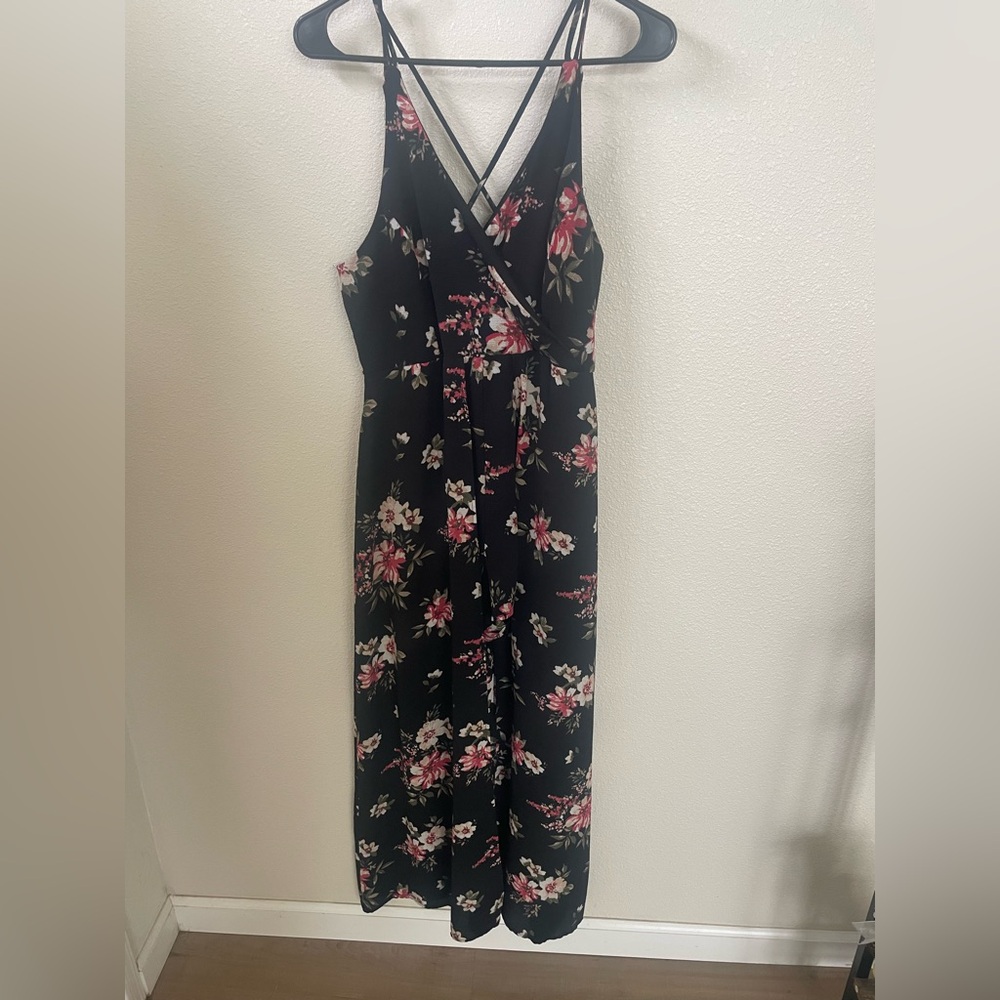 Floral Black Romper/ Maxi Dress